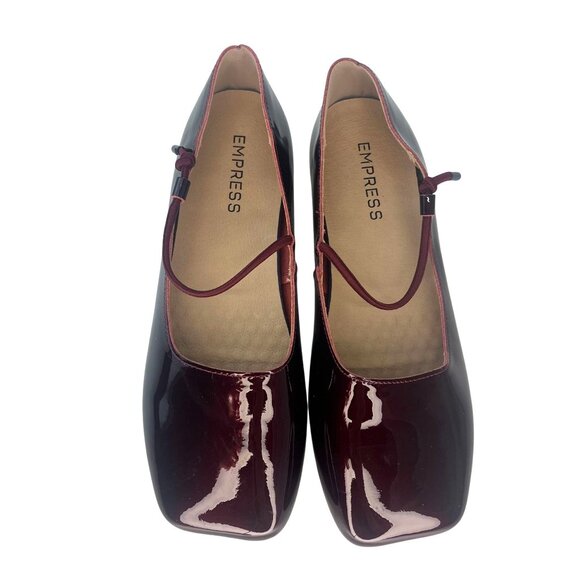 Empress Shoes - Empress Shoes Mary Jane Square Toe Maroon Wine Color Patent Leather Ladies 39